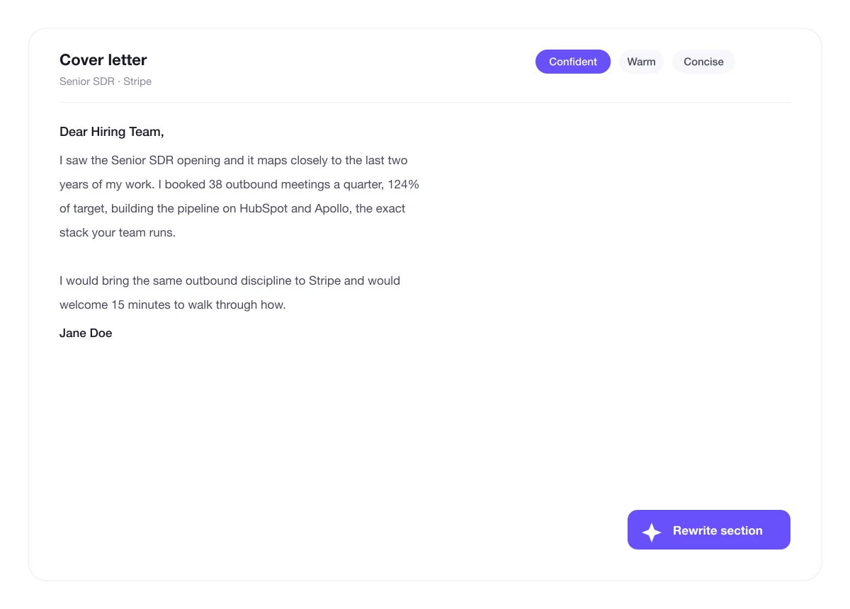 AI cover letter being drafted for a role